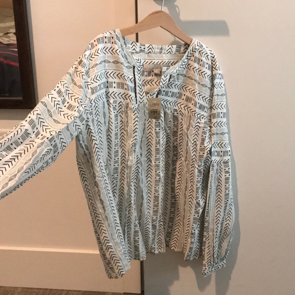 Loft Black and White Printed Blouse NWT